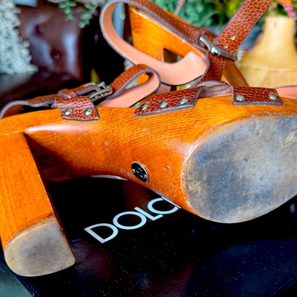 Dolce & Gabbana Cognac brown leather sandals heels with studs western vibe boho - Picture 6 of 11